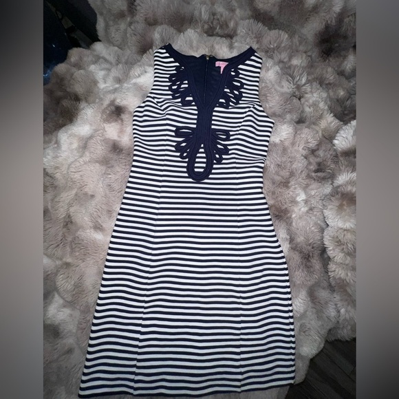 Lilly Pulitzer Dress Janice Shift True Navy Ottoman Stripe, Small - Picture 9 of 15